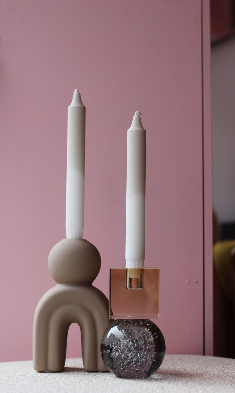 Taupe & White Tapered Candle