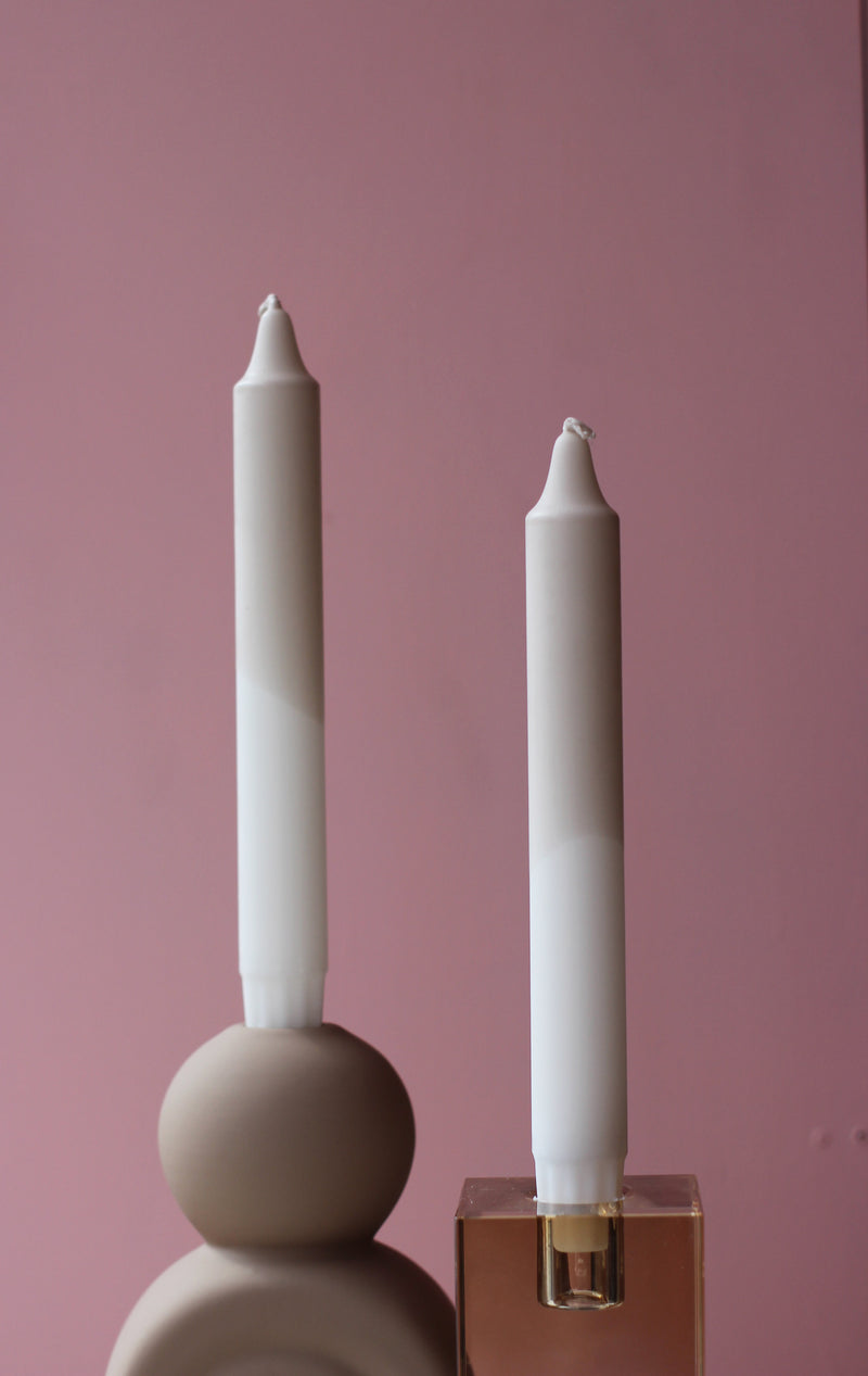 Taupe & White Tapered Candle