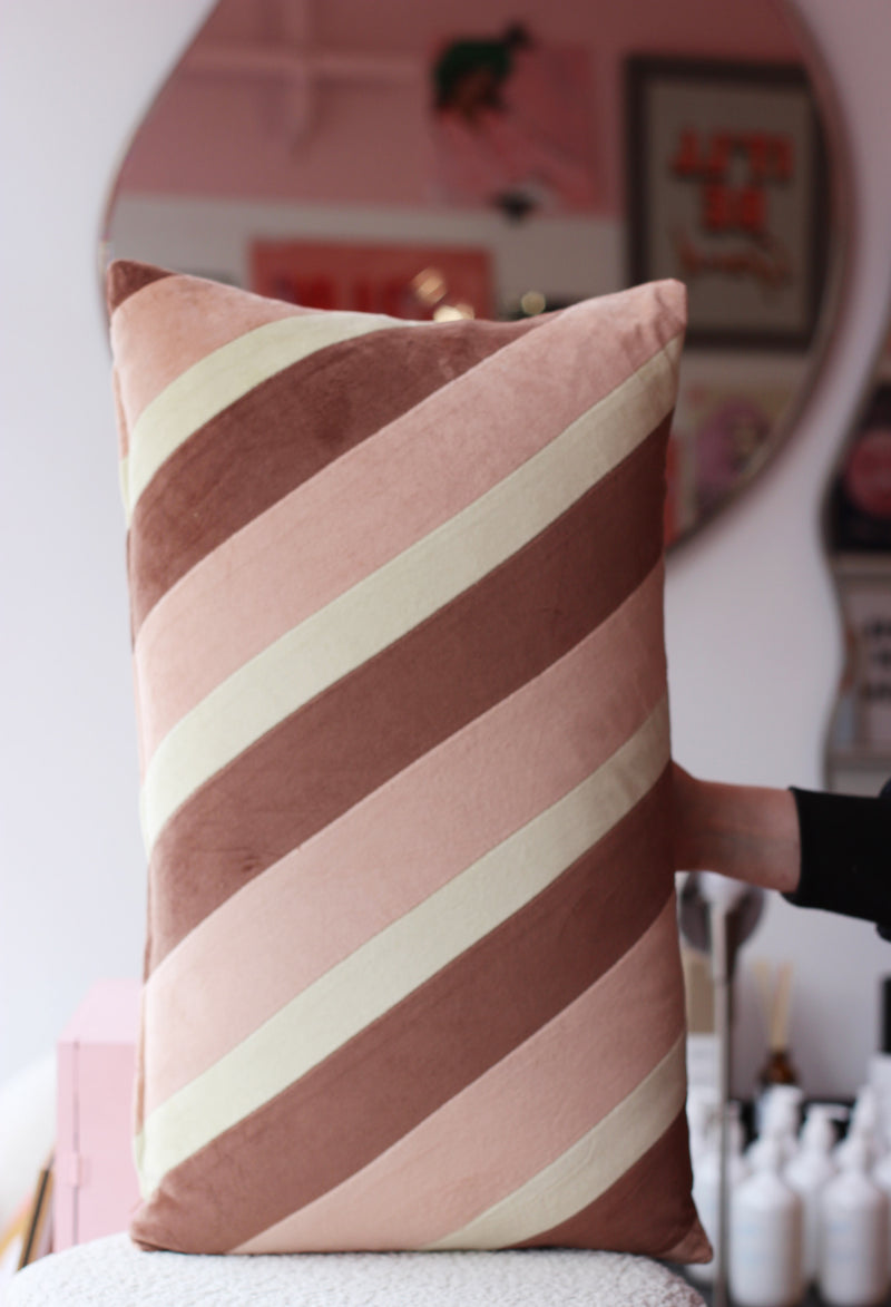 Striped Rose Velvet Cushion