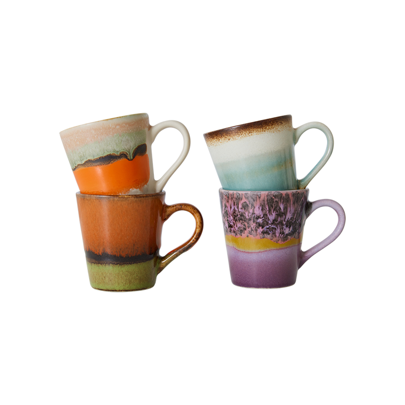 HKliving 70's Ceramic Espresso Mugs Retro - Set of 4
