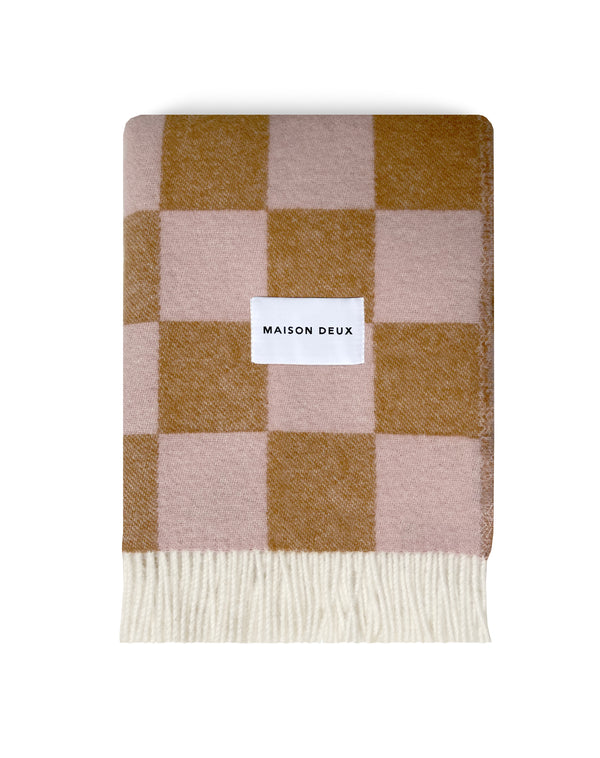 Checkerboard Blanket/ Throw in Terra Pink