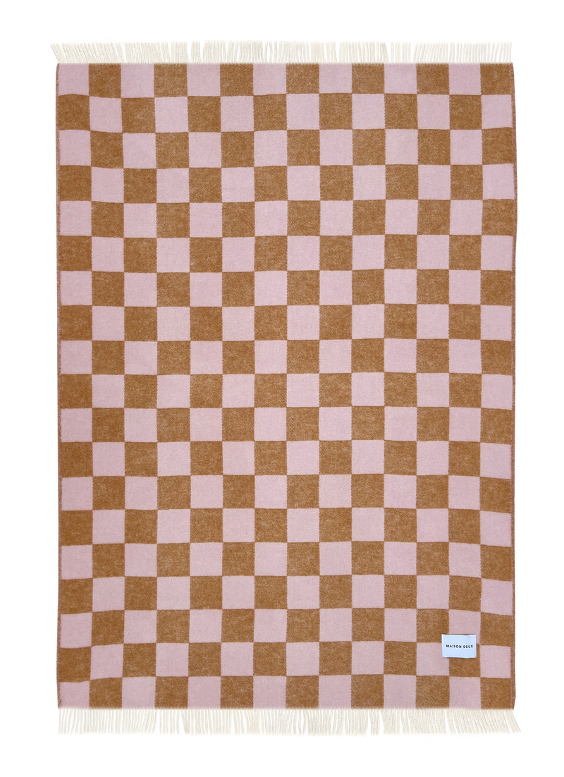 Checkerboard Blanket/ Throw in Terra Pink