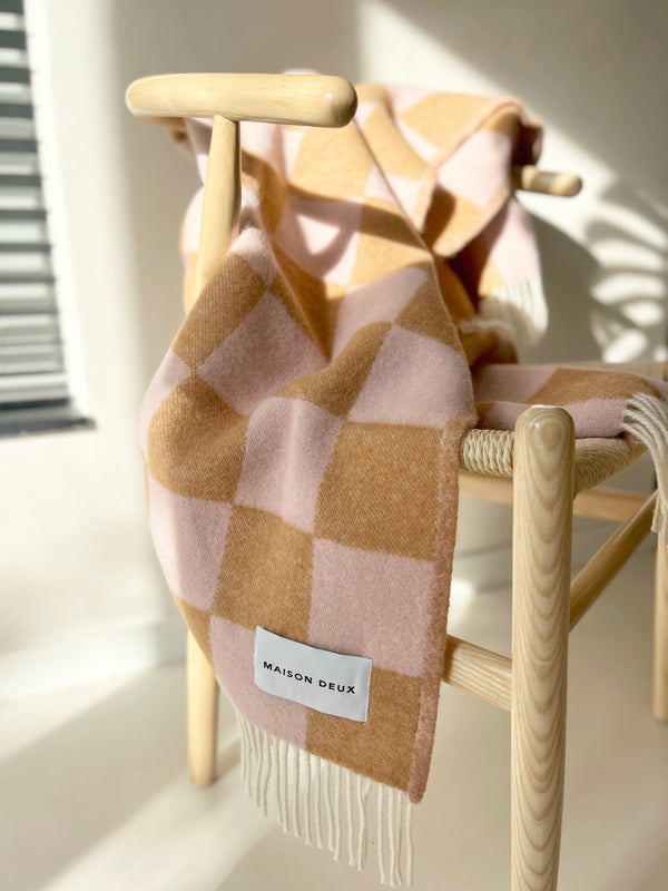 Checkerboard Blanket/ Throw in Terra Pink