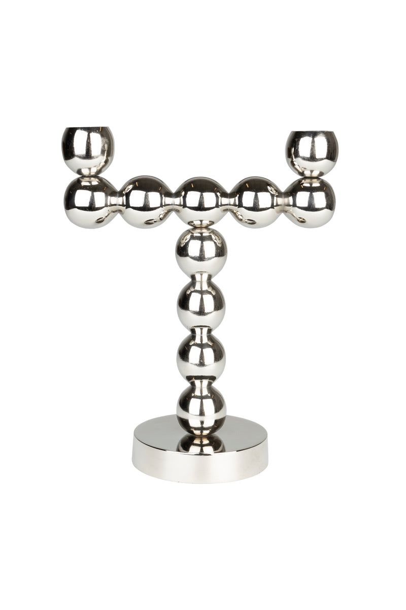 Bubbles Two Shiny Silver Candle Holder