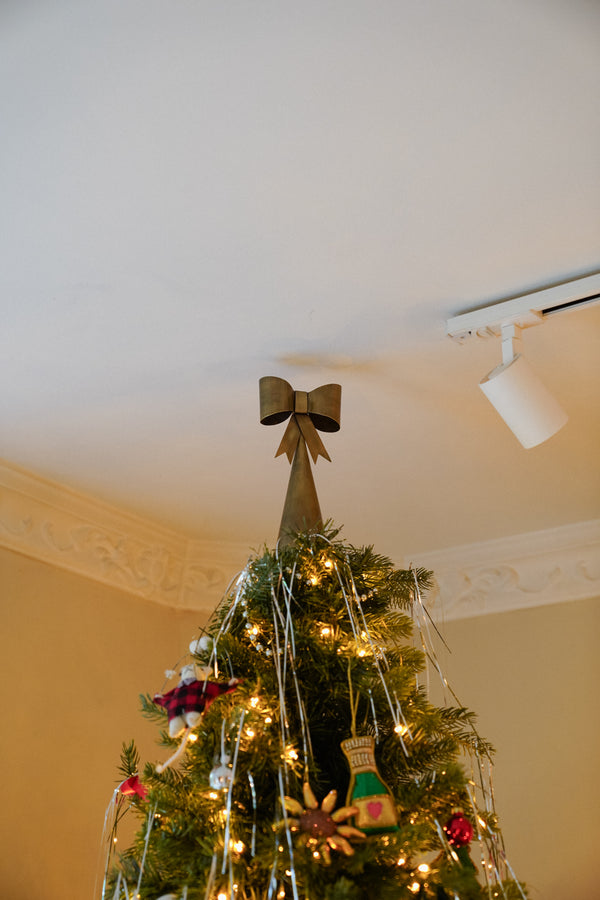 Brass Ribbon Bow Christmas Tree Topper