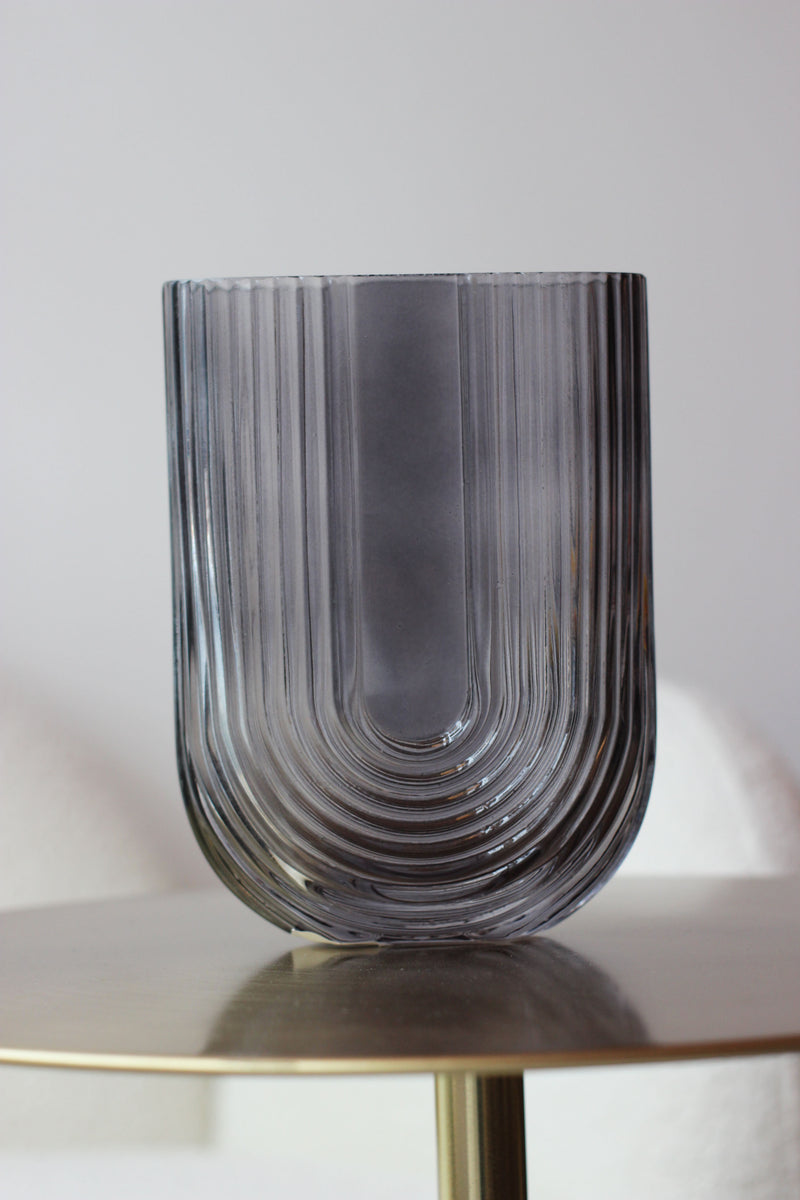 U-Shaped Smoked Glass Vase