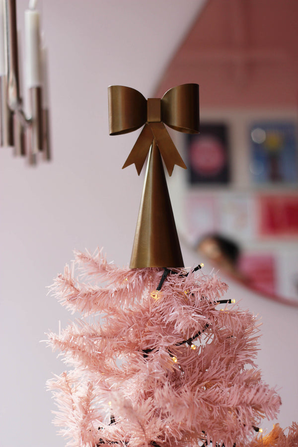 Brass Ribbon Bow Christmas Tree Topper