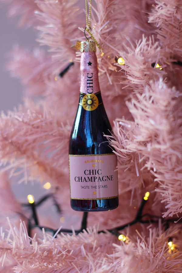 Pink Champagne Bottle Christmas Decoration