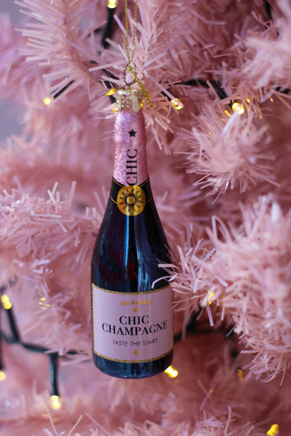 Pink Champagne Bottle Christmas Decoration