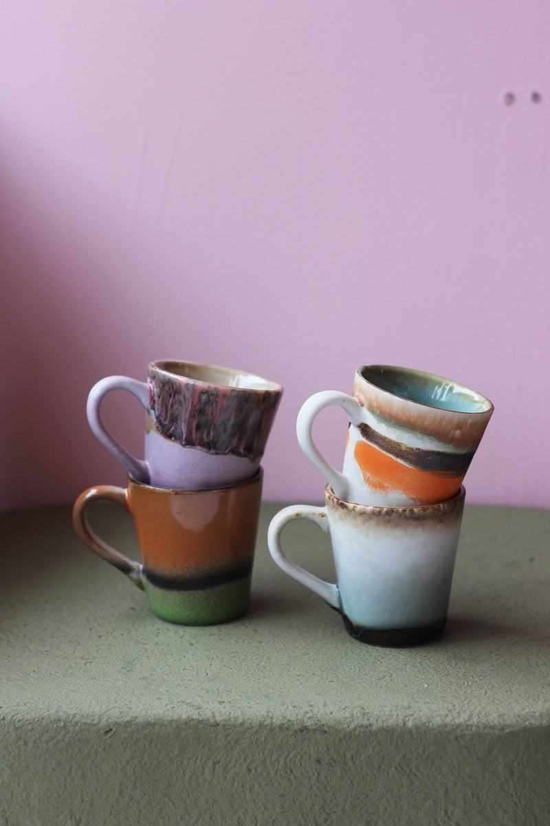 HKliving 70's Ceramic Espresso Mugs Retro - Set of 4