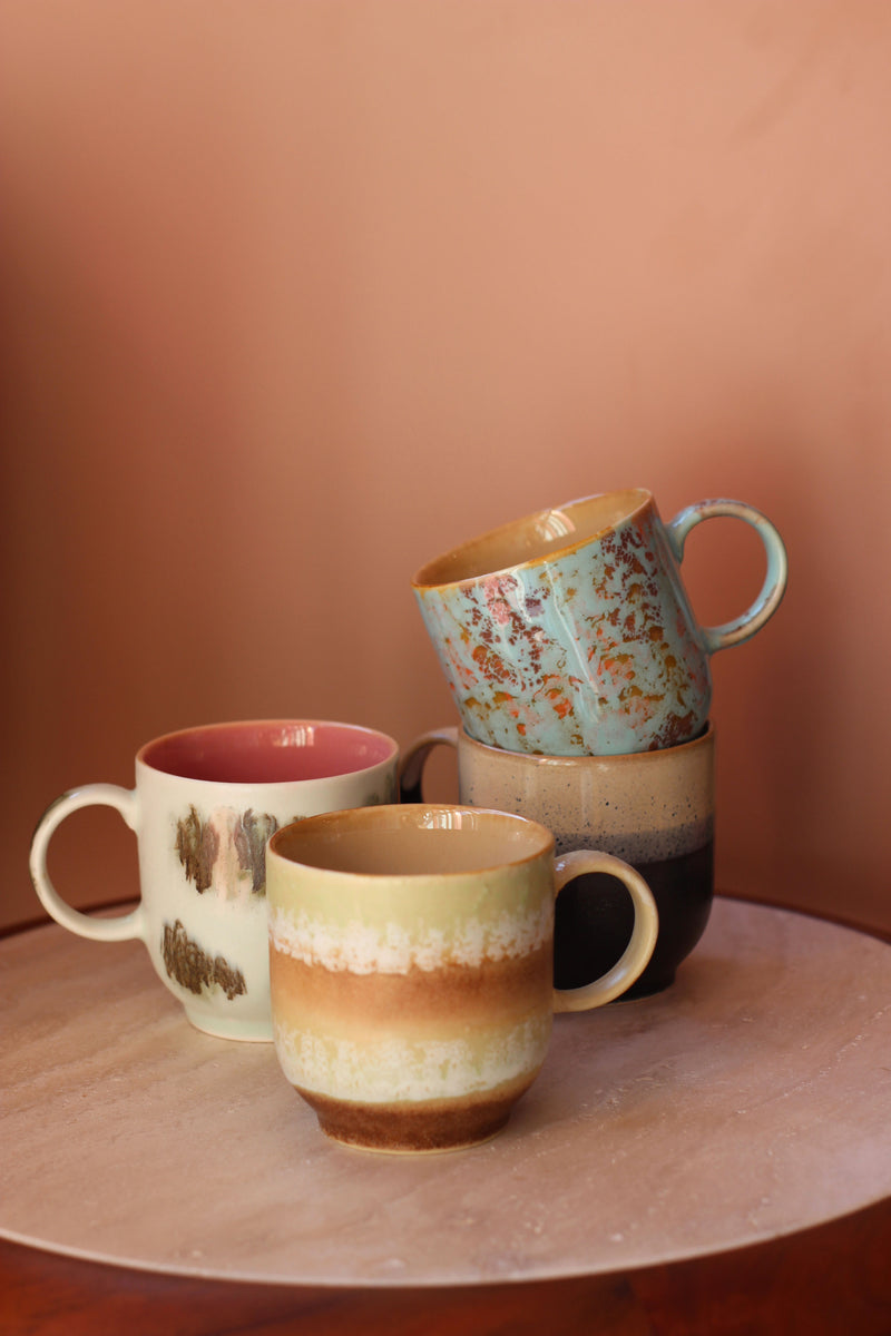 HKliving 70's Ceramic Abstract Café cups (set of 4)