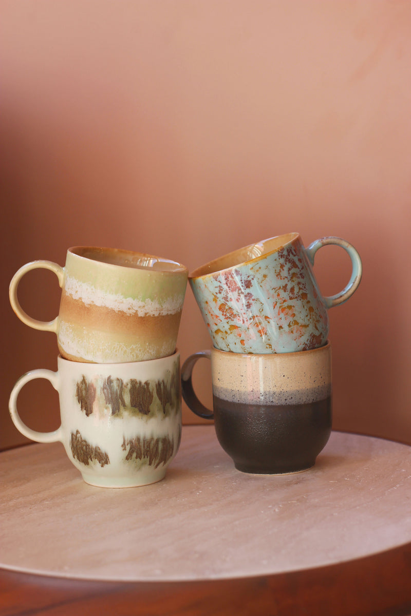 HKliving 70's Ceramic Abstract Café cups (set of 4)