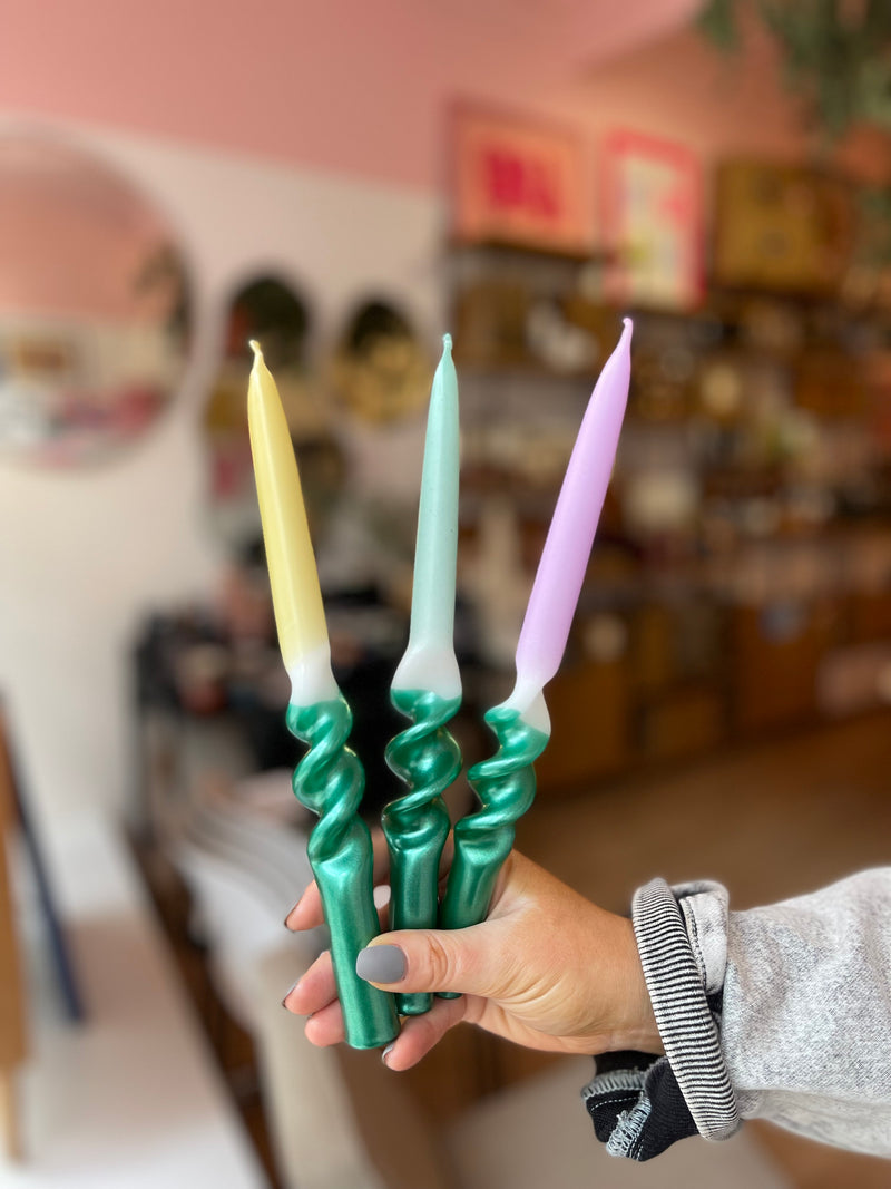 Dip Dye Candles Swirl/ Vibrant Matcha Set of 3