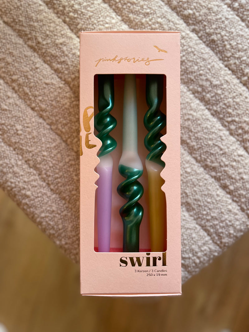 Dip Dye Candles Swirl/ Vibrant Matcha Set of 3