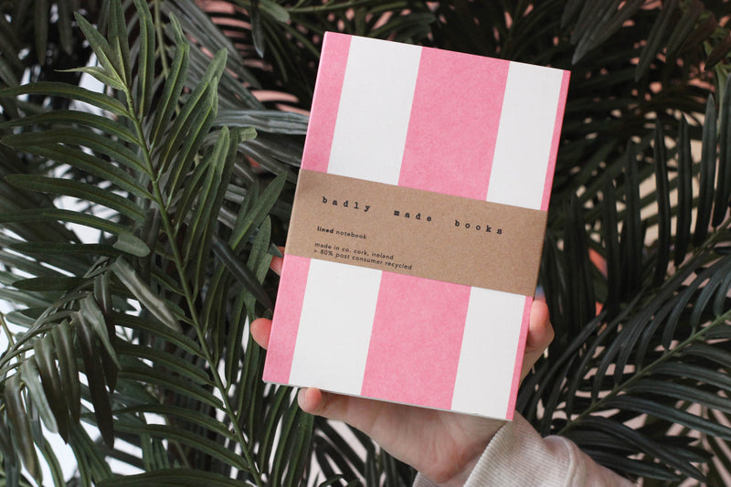 Pink and White Stripes A5 Notebook