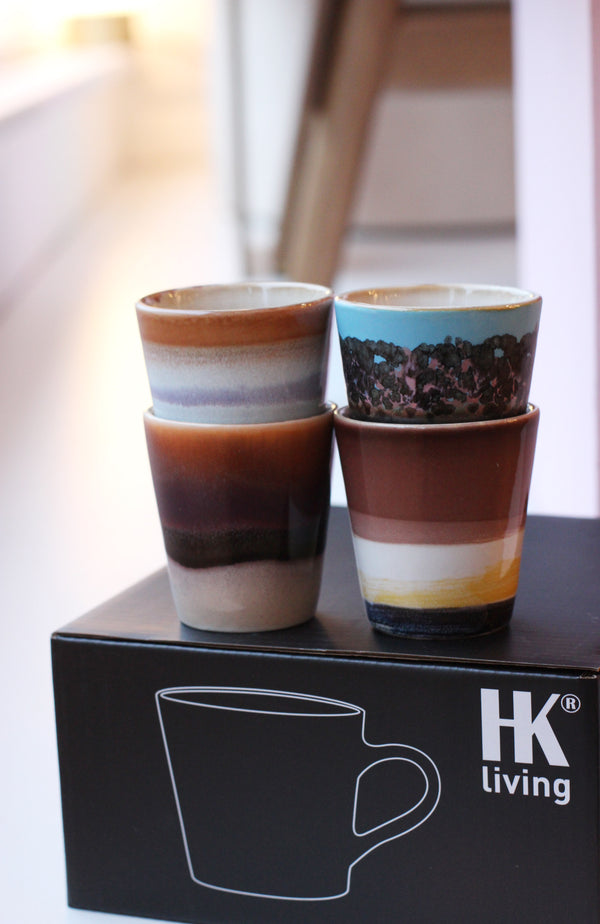 HKliving Solar 70's Ceramic Ristretto Mugs - Set of 4