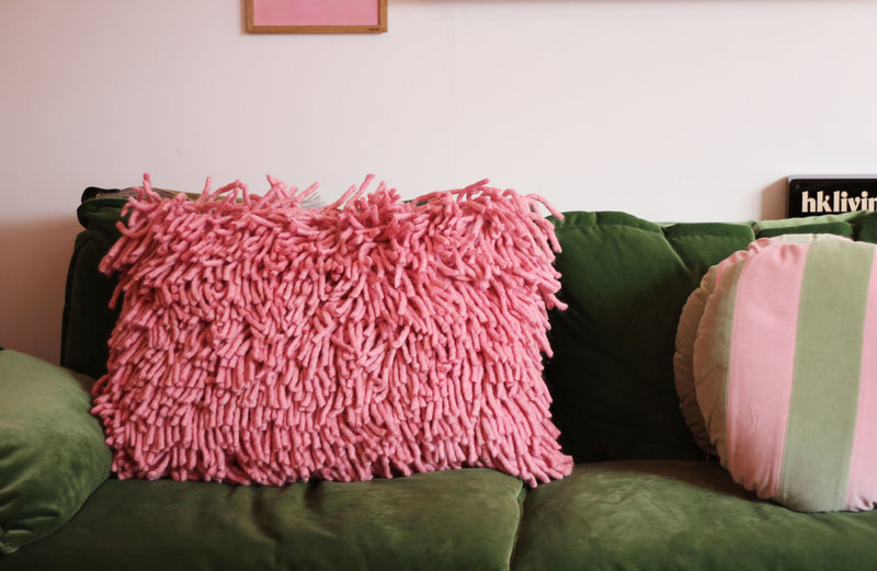 HKliving Rugged Woolen Pink Cushion