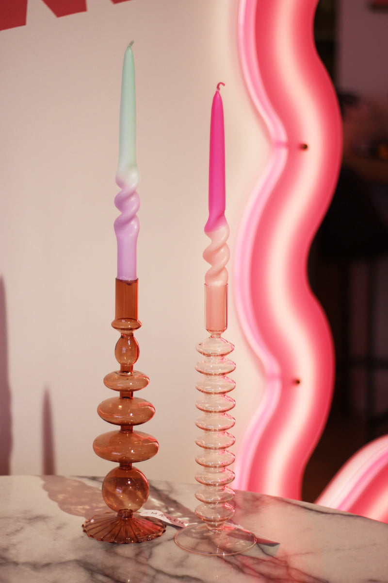 Rose Quartz Coloured Glass Candle Holder