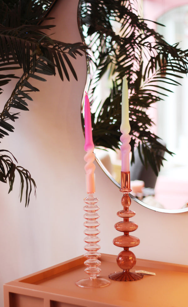 Rose Quartz Coloured Glass Candle Holder