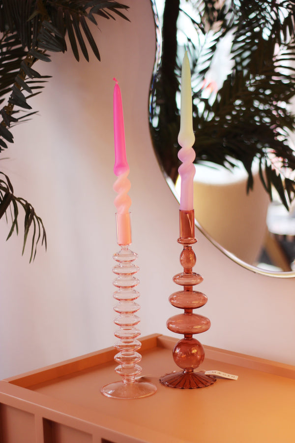 Champagne Coloured Glass Taper/ Candle Holder