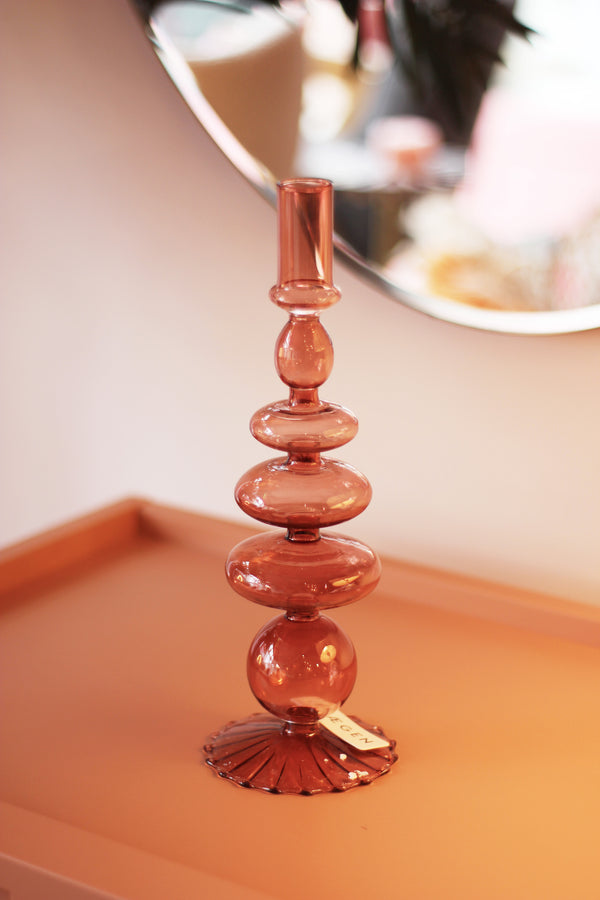 Champagne Coloured Glass Taper/ Candle Holder