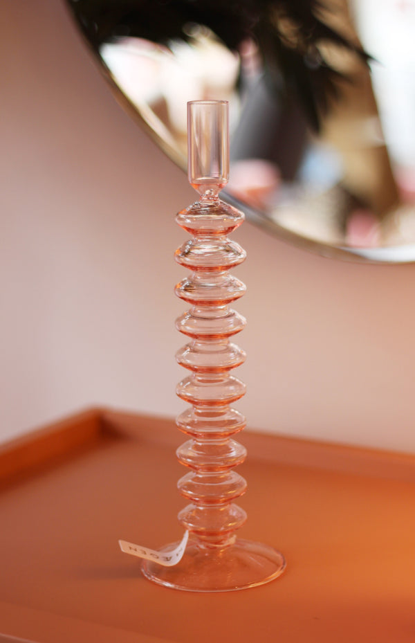Rose Quartz Coloured Glass Candle Holder