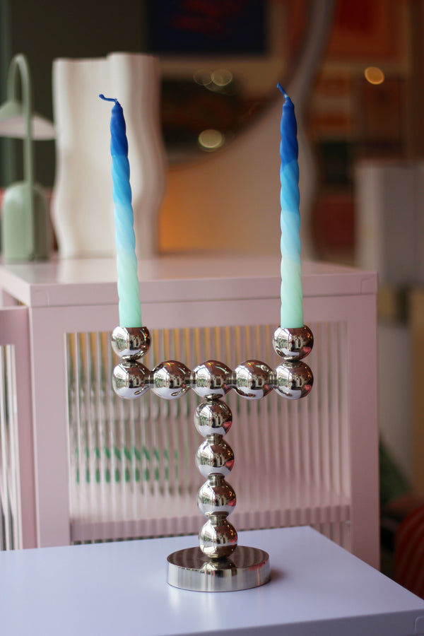 Bubbles Two Shiny Silver Candle Holder