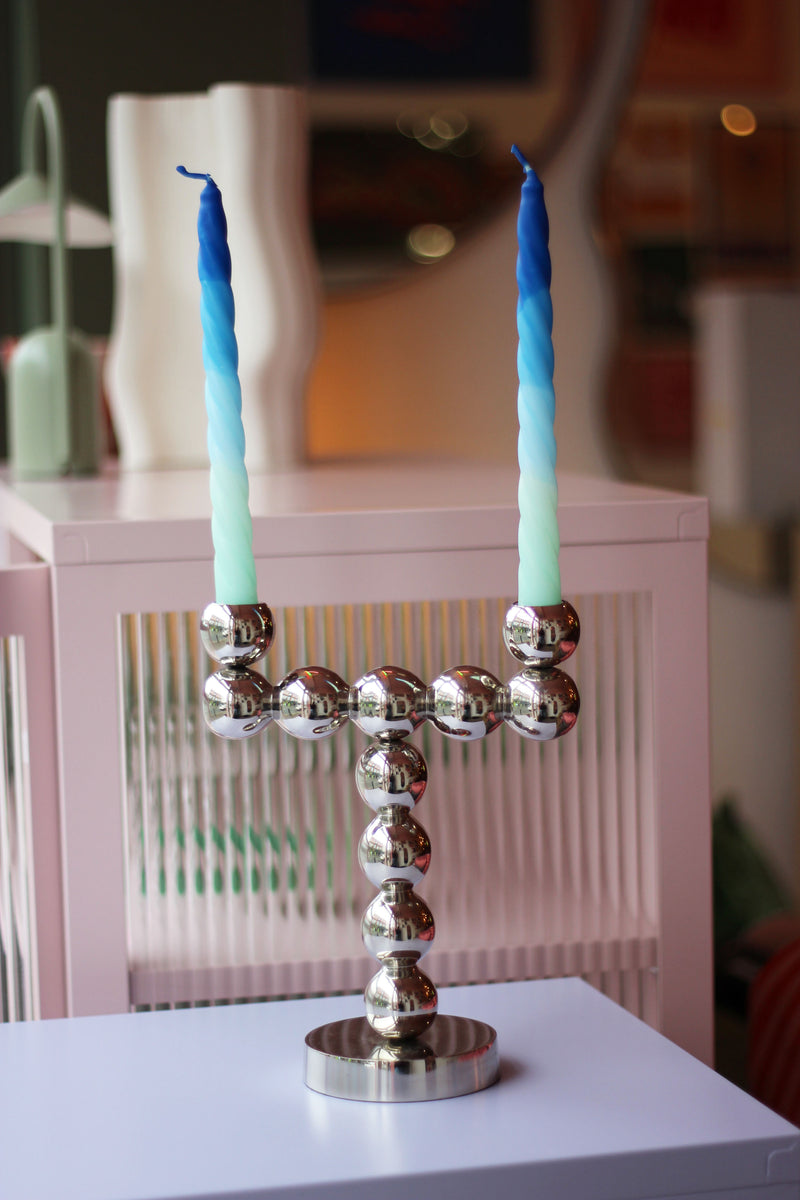 Bubbles Two Shiny Silver Candle Holder