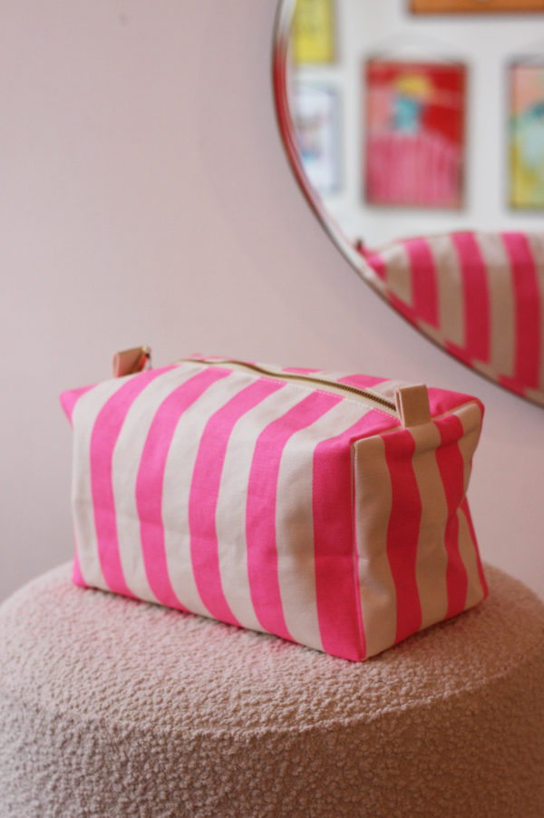 Neon Pink Stripes Vic Wash Bag/ Make Up Bag