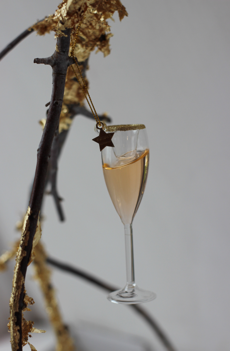 Prosecco Rose Glass Wine Christmas Decoration