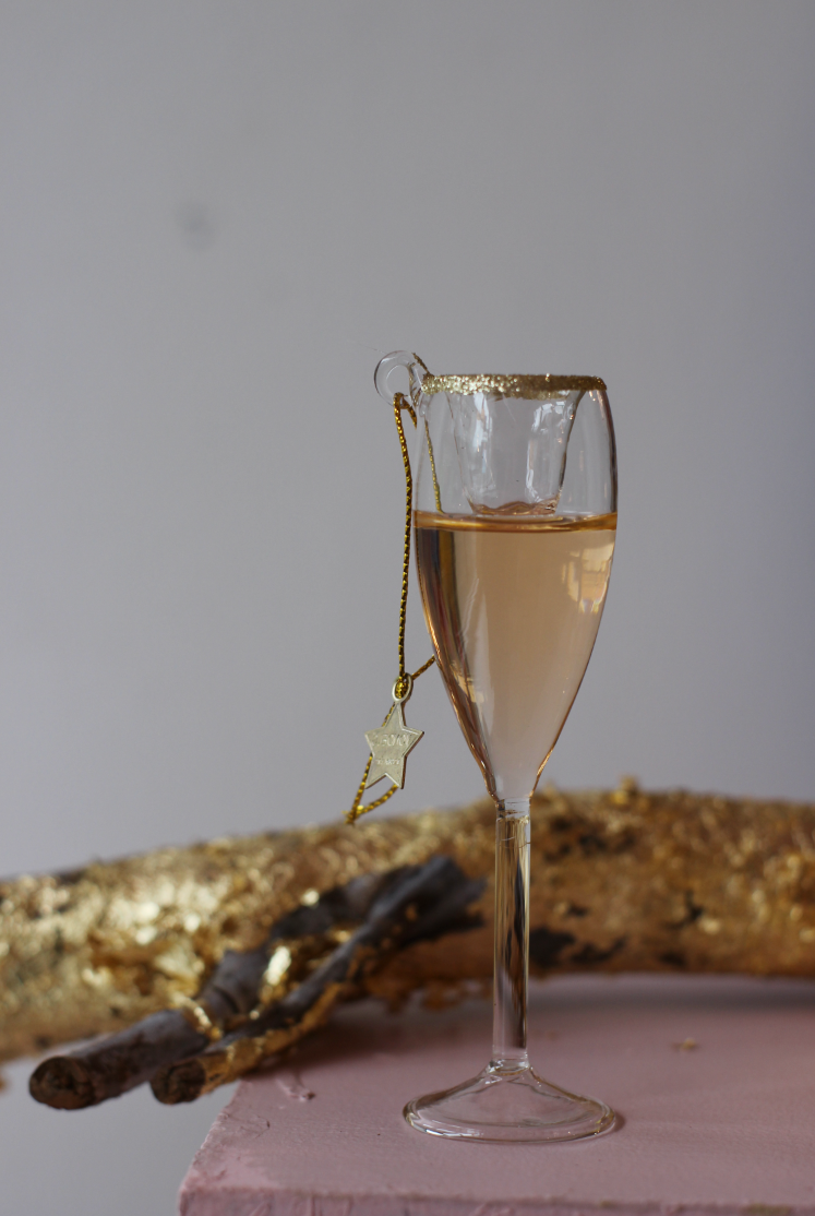 Prosecco Rose Glass Wine Christmas Decoration