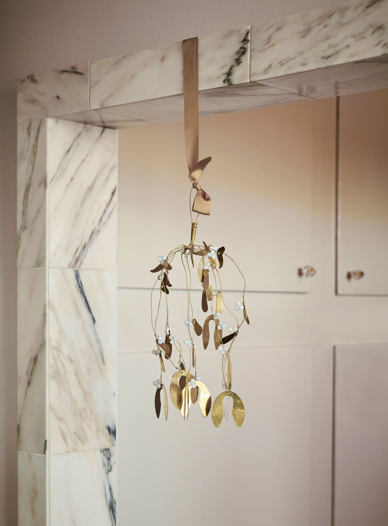 Brass Mistletoe Hanging Christmas Decoration