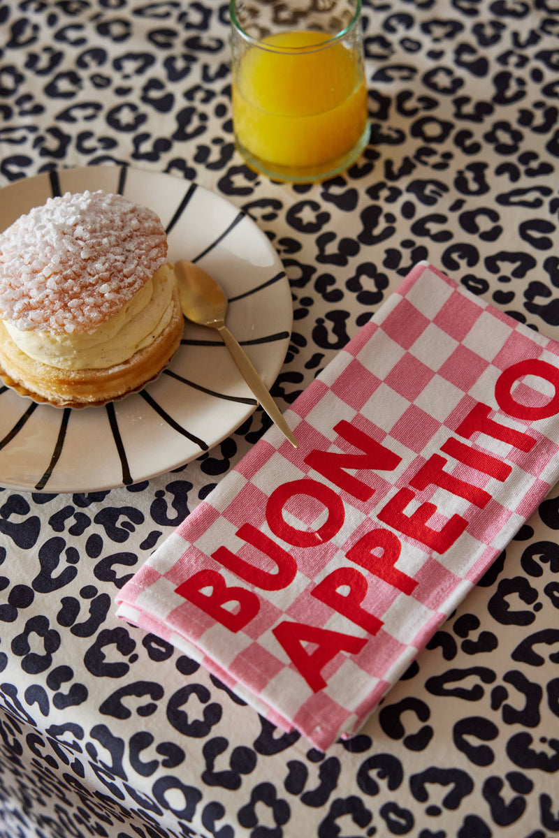 Buon Appetito Pink Checkered Linen Napkin - Set of 2