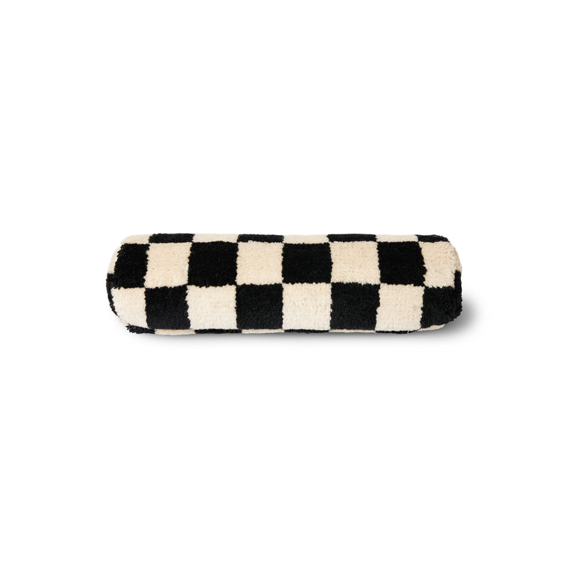 HKliving Statement Black and White Chequered Bolster Cushion