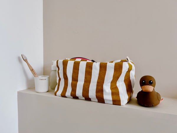 Caramel Ecru Stripes Vic Wash Bag