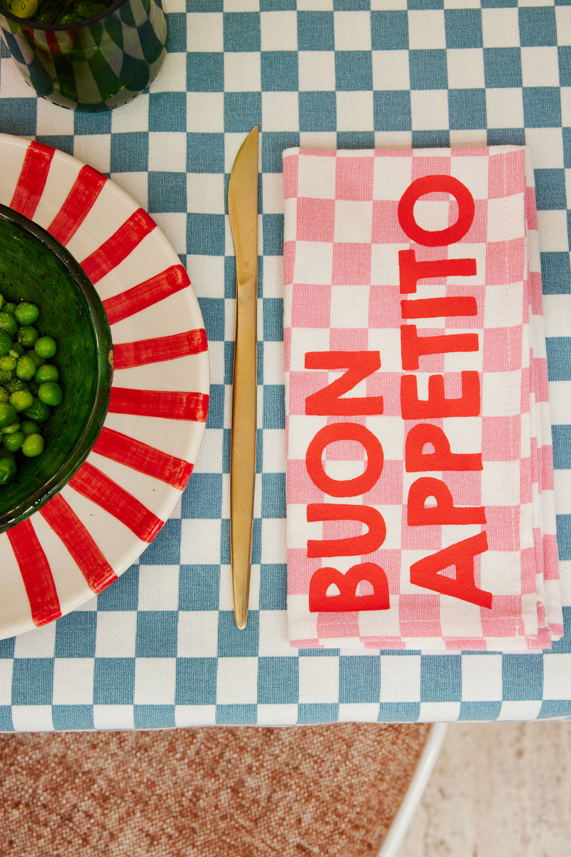 Buon Appetito Pink Checkered Linen Napkin - Set of 2