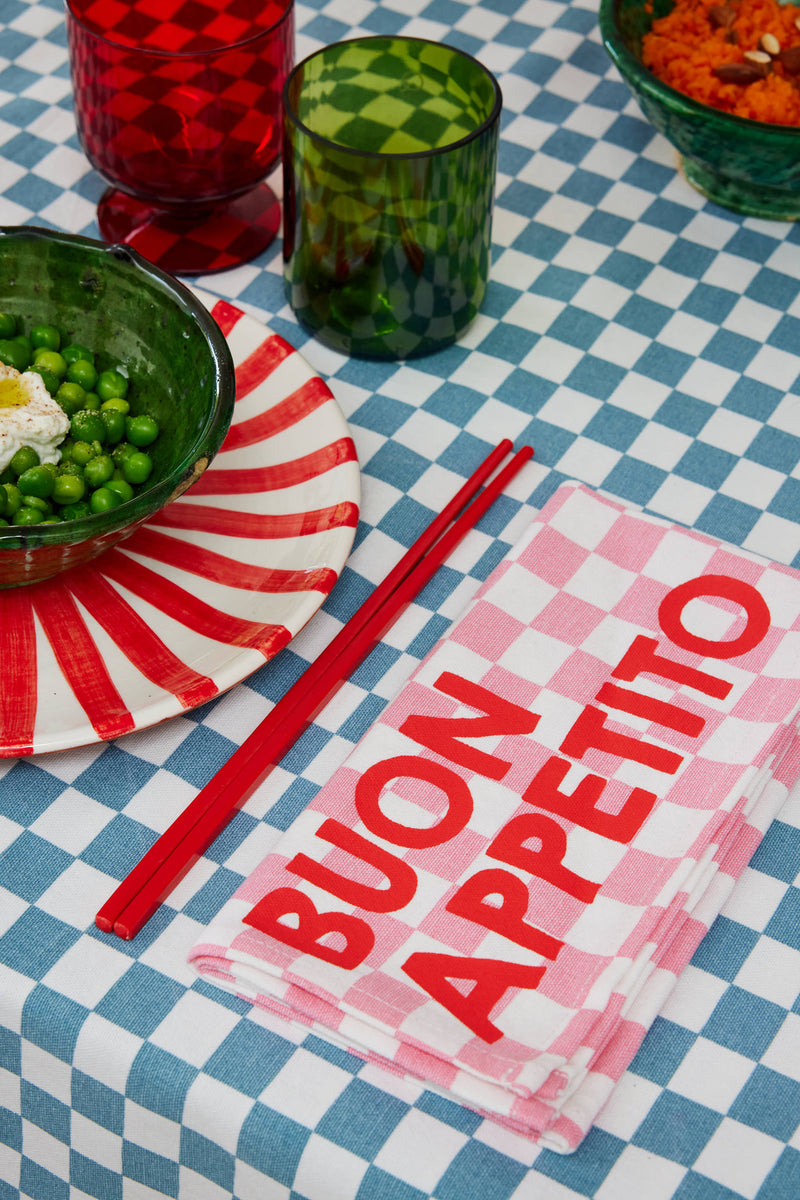 Buon Appetito Pink Checkered Linen Napkin - Set of 2