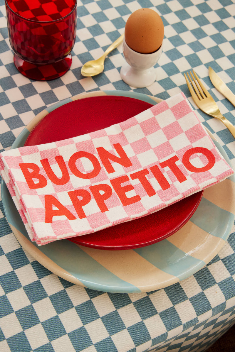 Buon Appetito Pink Checkered Linen Napkin - Set of 2