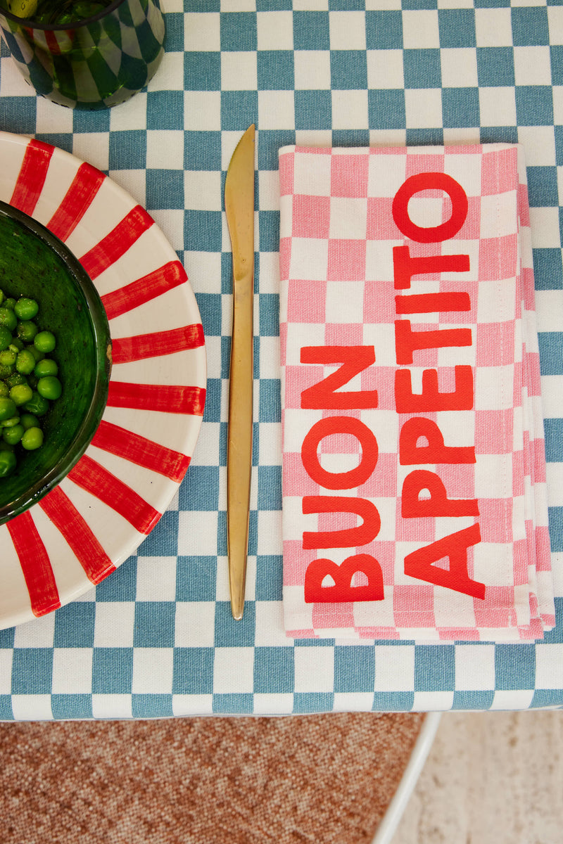 Buon Appetito Pink Checkered Linen Napkin - Set of 2