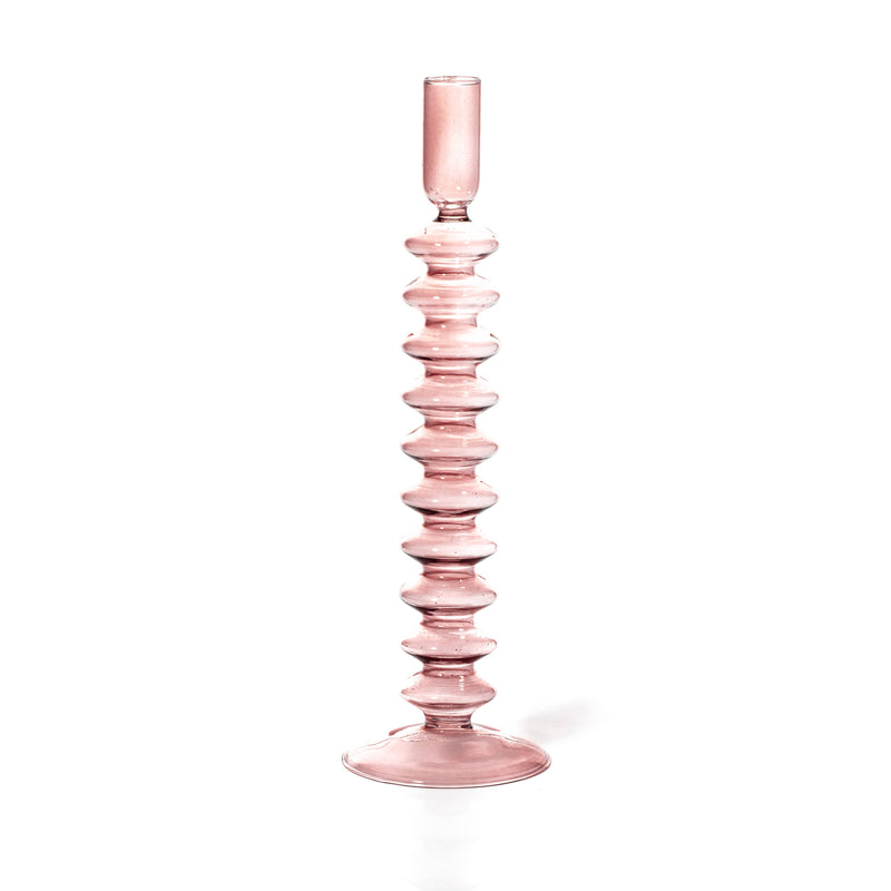 Rose Quartz Coloured Glass Candle Holder