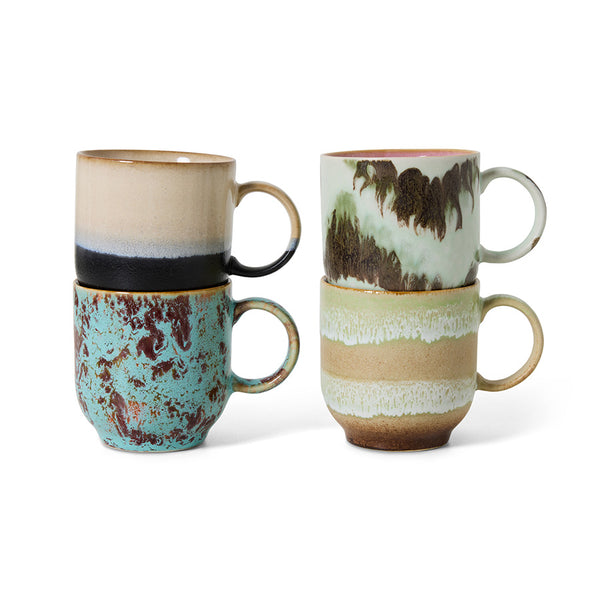 HKliving 70's Ceramic Abstract Café cups (set of 4)