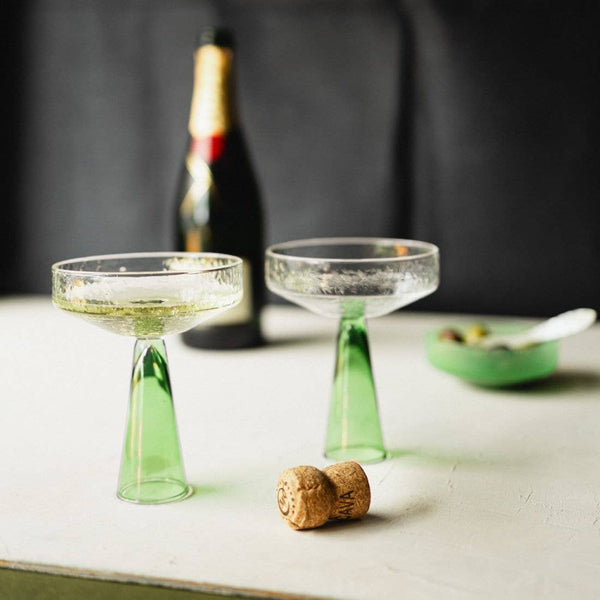 Coupe Claude Glasses (Clear and Green) - set of 2