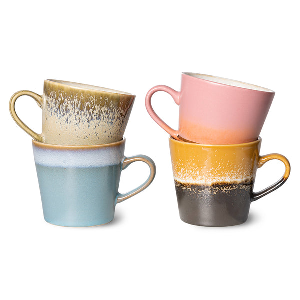 HKliving Meteor 70's Ceramic Cappuccino Mugs - Set of 4